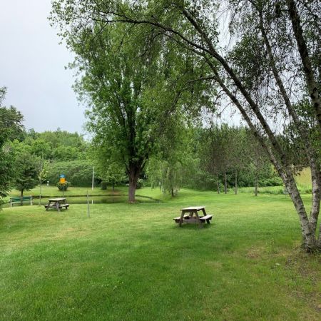 Picnic tables by the pond at the MARC Picnic tables by the pond at the MARC